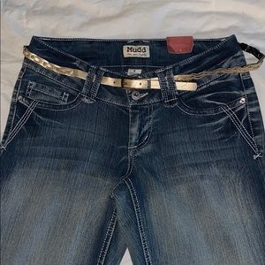 Brand new flare leg “worn effect” denim jeans.